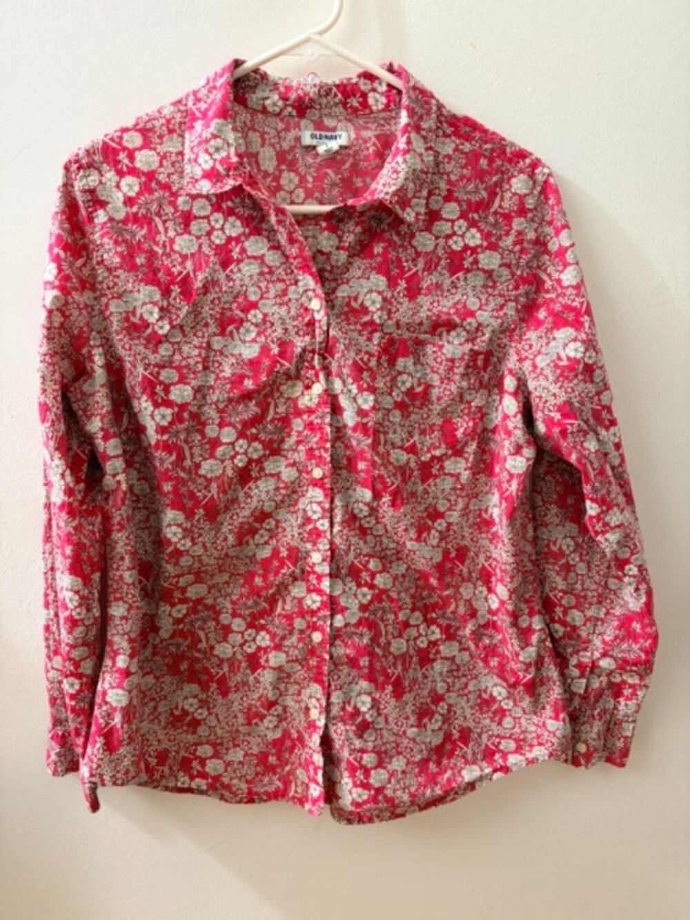 Old Navy Pink Floral Button Down Shirt Women's L, Liberty Style Print, 100% Cott